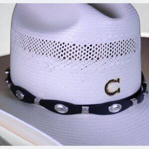 Western Style Longhorn Concho Leather Hat Band In Black